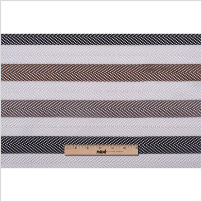 Ivory and Brown Herringbone Stripes Poly Brocade - Full