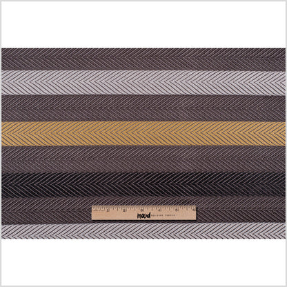 Taupe and Gold Herringbone Stripes Poly Brocade - Full