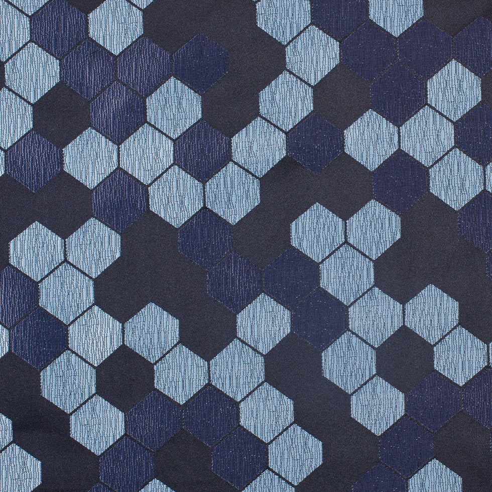 "Cells" Black and Aqua Poly Brocade