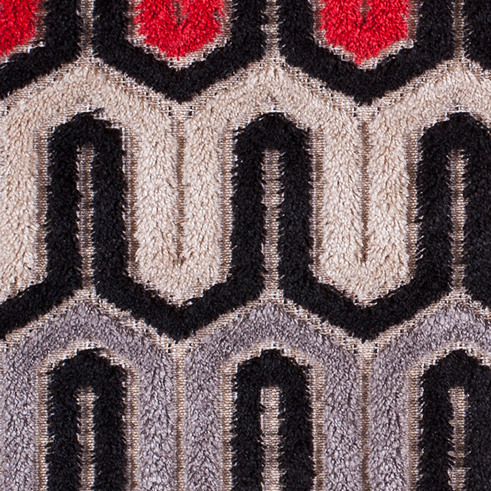 Black, Red and Gray Geometric Velvet Tapestry Detail