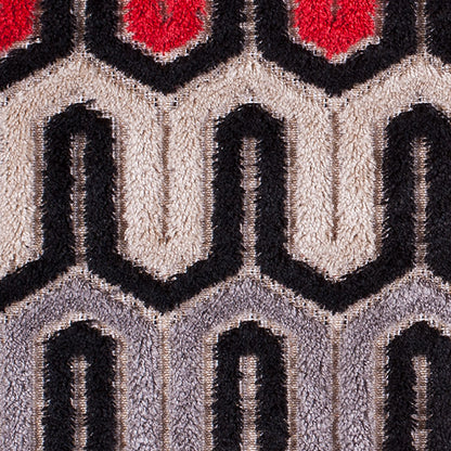 Black, Red and Gray Geometric Velvet Tapestry Detail