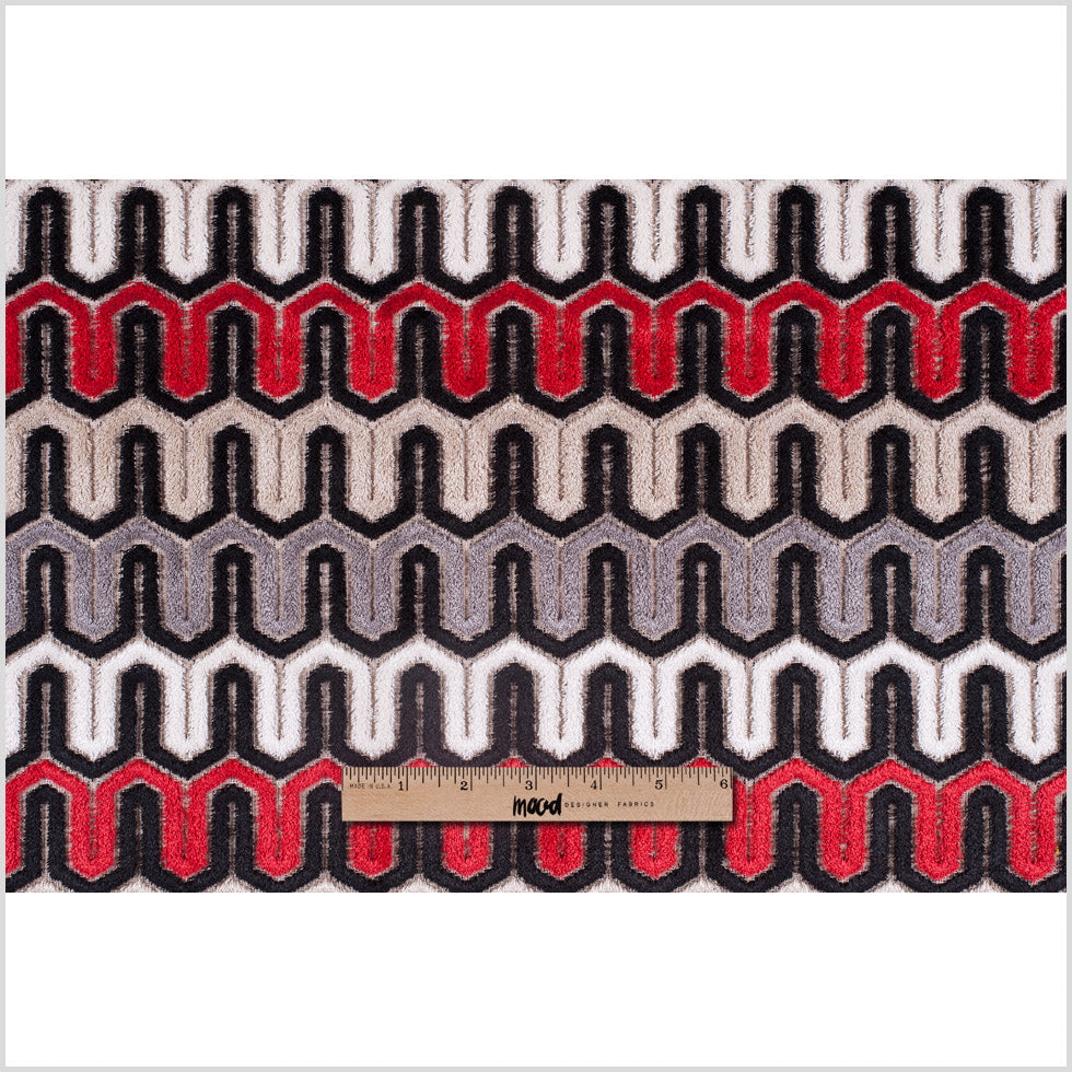 Black, Red and Gray Geometric Velvet Tapestry Full