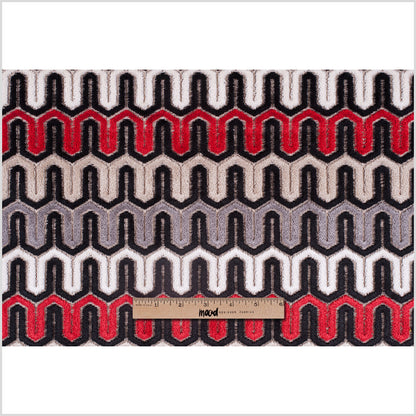 Black, Red and Gray Geometric Velvet Tapestry Full