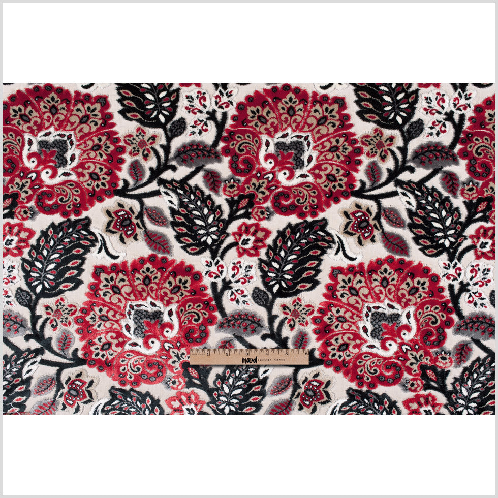 Red &amp; Black Floral Velvet Tapestry - Full