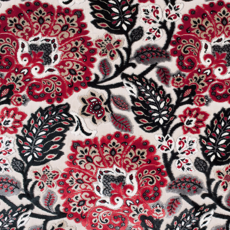 Red &amp; Black Floral Velvet Tapestry