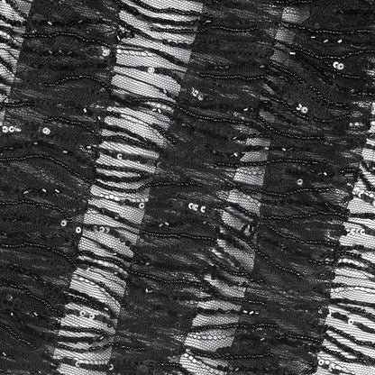 Black Scallop Edge Beaded and Sequined Lace - Detail