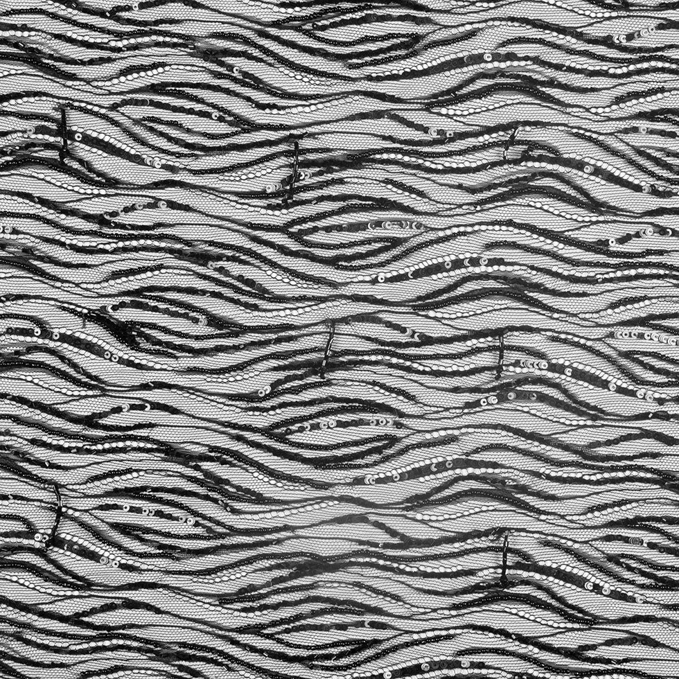 Black Scallop Edge Beaded and Sequined Lace