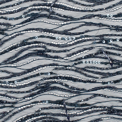 Beaded and Sequined Lace with Scallop Edge - Dark Navy Abstract Full