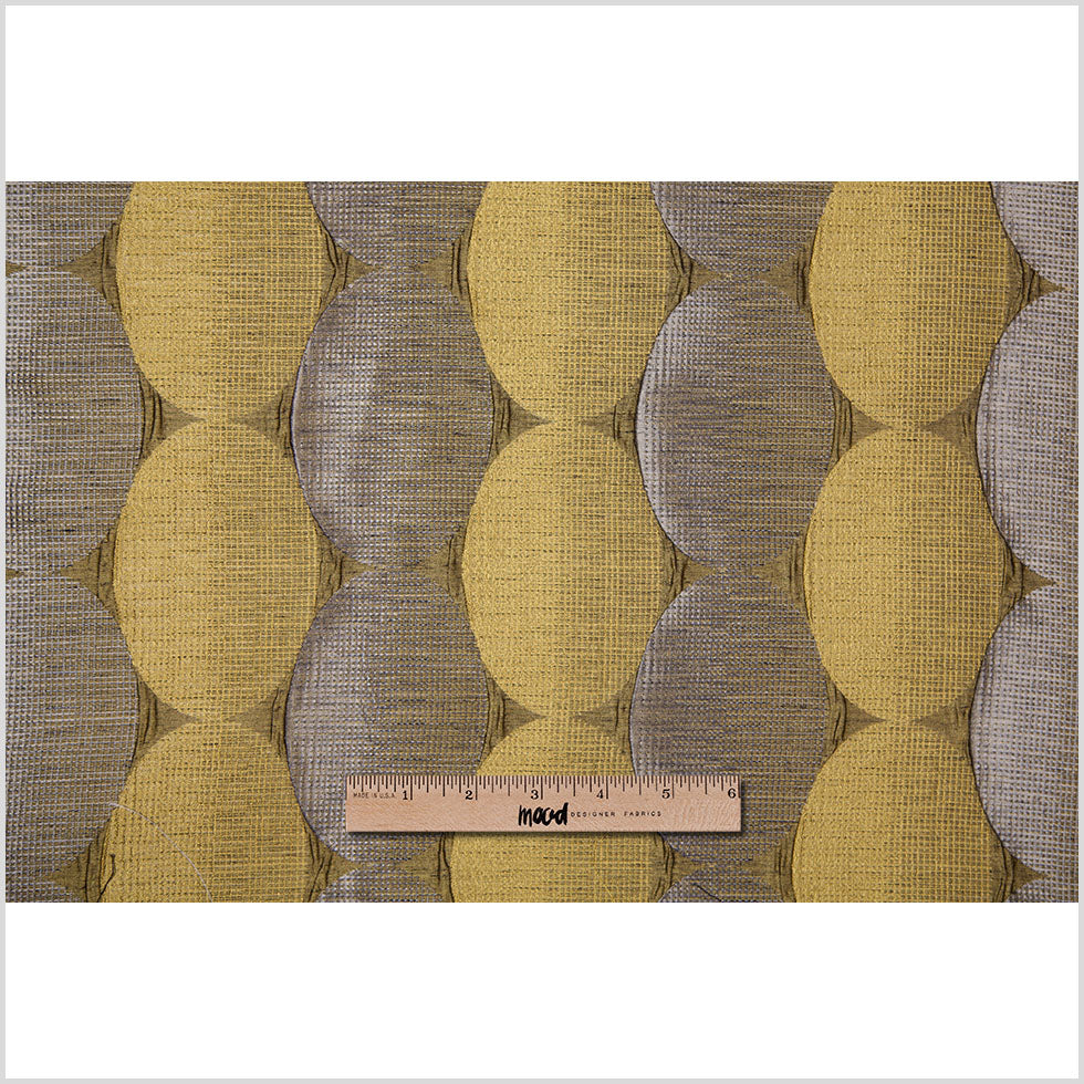 Chartreuse/Brown Rows of Ovals Textured Jacquard Full