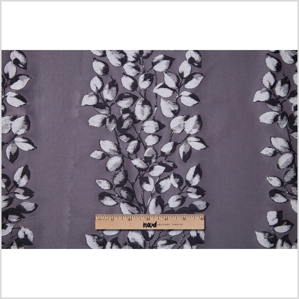 Gray and Black Columns of Leaves Brocade - Full