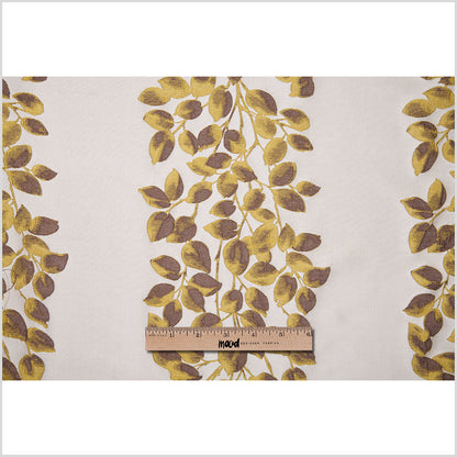 Ivory and Green Columns of Leaves Brocade - Full