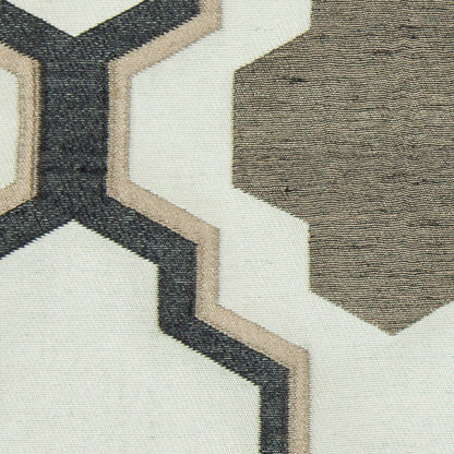 Beige and Black Geometric Lines and Shapes Satiny Brocade - Detail
