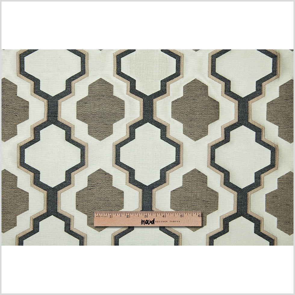 Beige and Black Geometric Lines and Shapes Satiny Brocade - Full