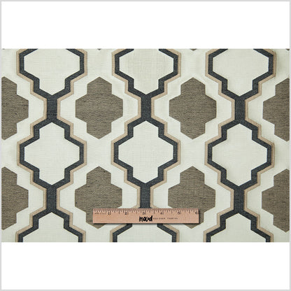 Beige and Black Geometric Lines and Shapes Satiny Brocade - Full