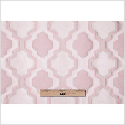 Ivory and Pink Geometric Lines and Shapes Satiny Brocade - Full