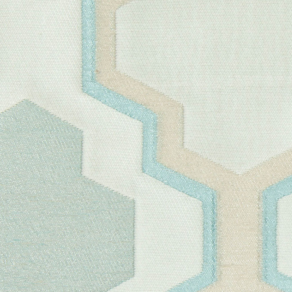 Ivory and Aqua Geometric Lines and Shapes Satiny Brocade - Detail
