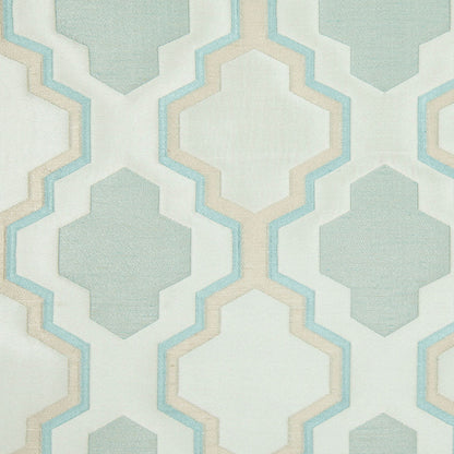 Ivory and Aqua Geometric Lines and Shapes Satiny Brocade