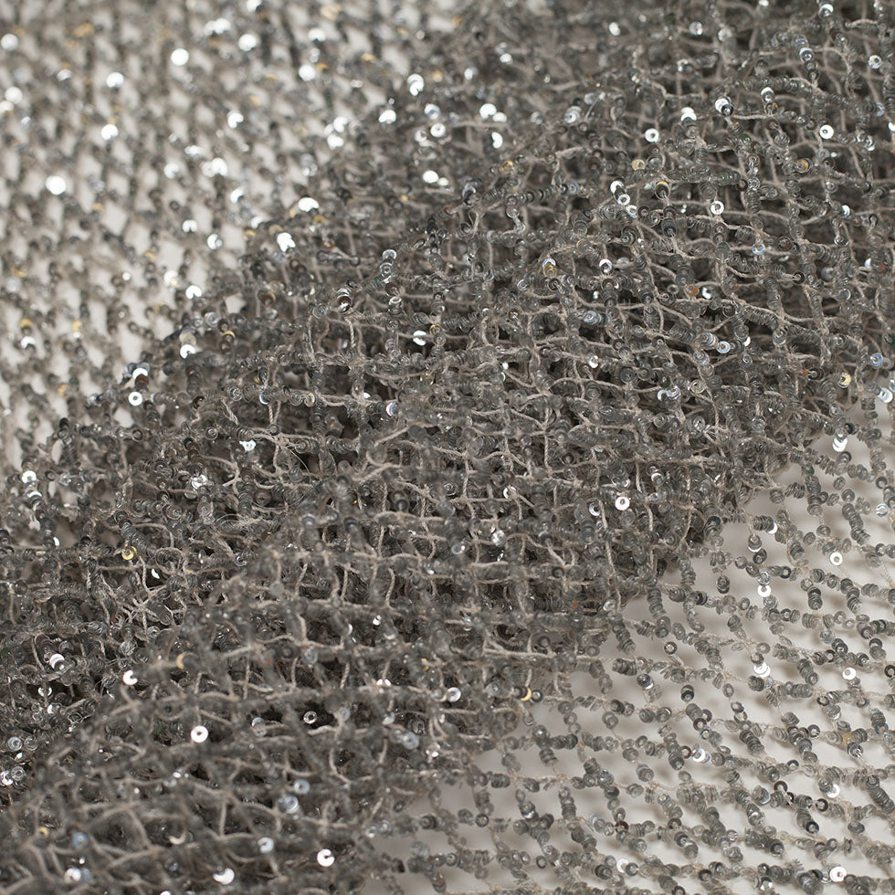Silver Sequined Netted Lace Folded