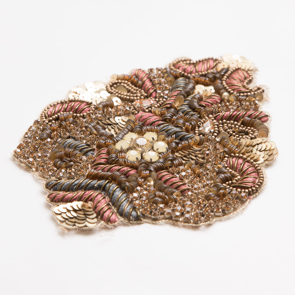 Gold and Brown Beaded Rhinestone Applique - 4 - Detail