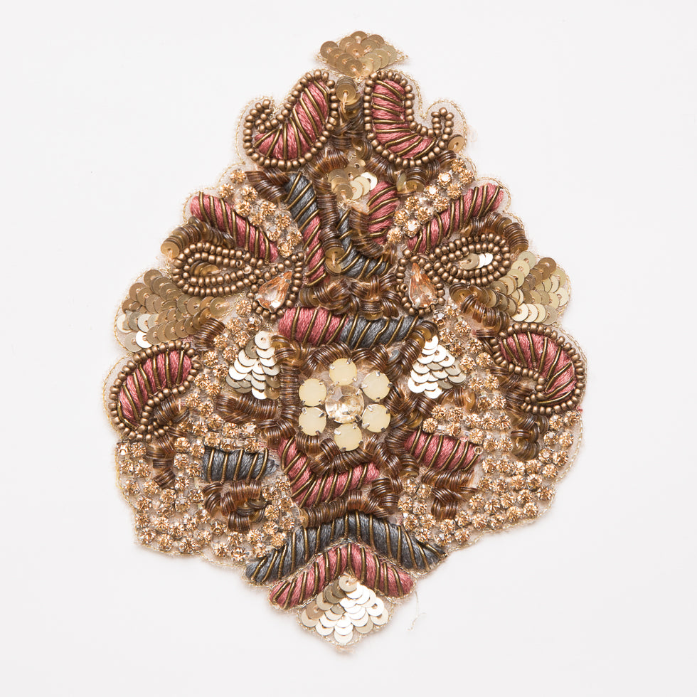 Gold and Brown Beaded Rhinestone Applique - 4