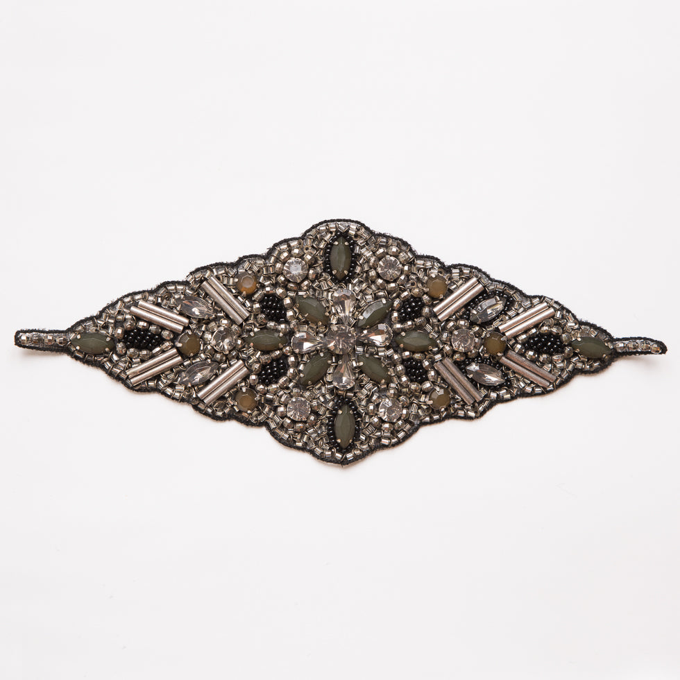 Silver and Green Beaded Rhinestone Applique - 9