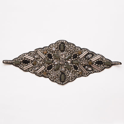 Silver and Green Beaded Rhinestone Applique - 9