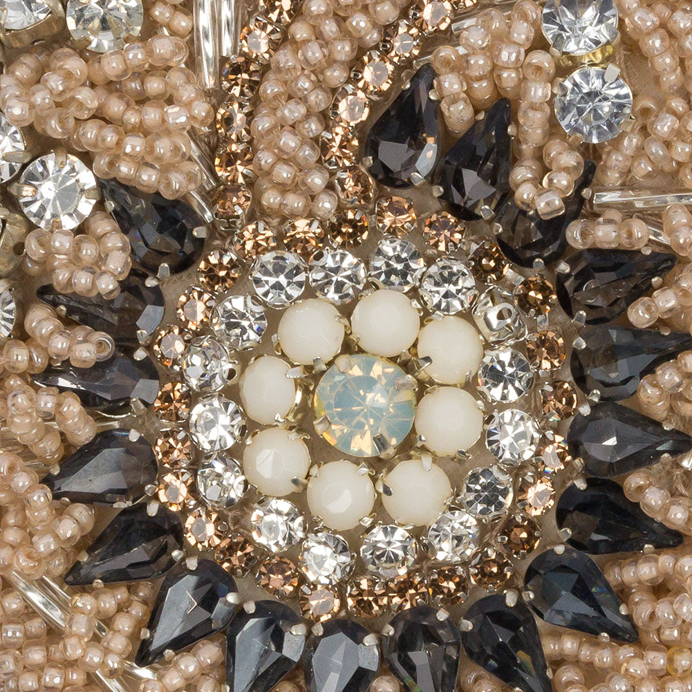 Pink and Gray Beaded Rhinestone Applique - 3&amp;quot; - Detail