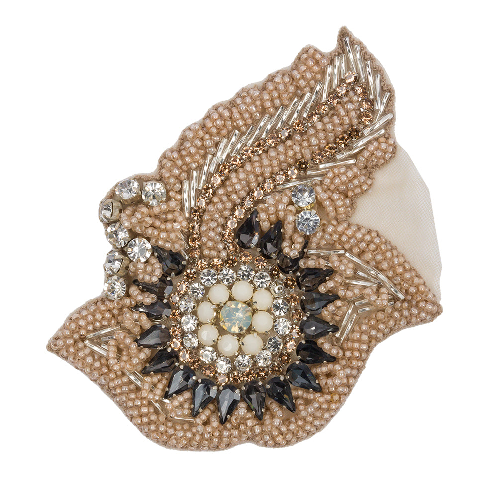 Pink and Gray Beaded Rhinestone Applique - 3&amp;quot;