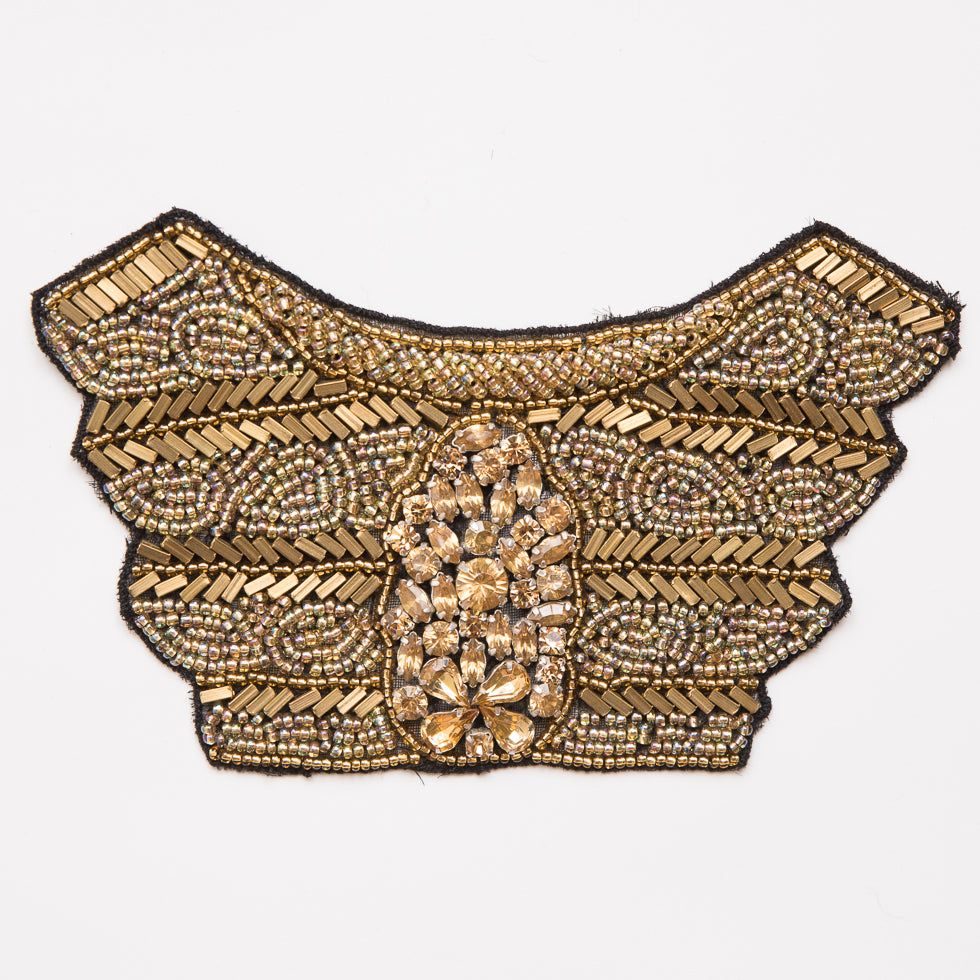 Gold and Black Beaded Rhinestone Applique - 5.5"
