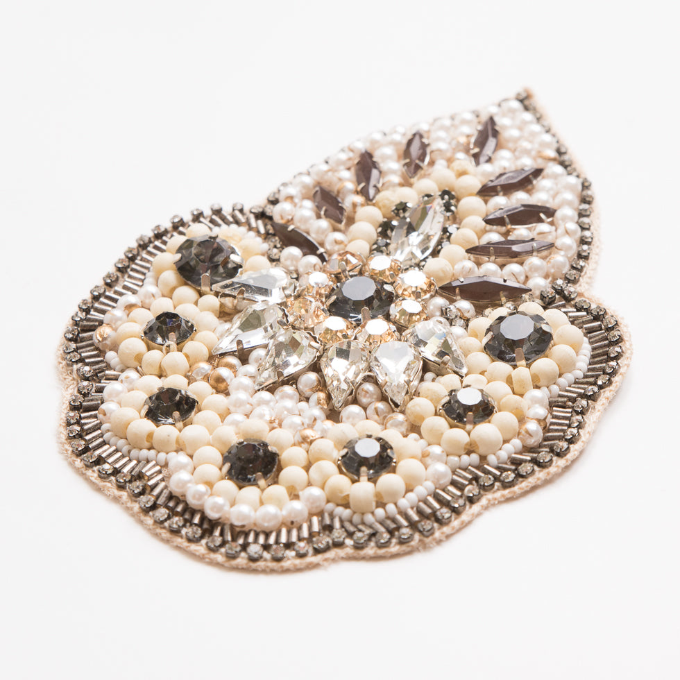 Cream Black and Gold Beaded Rhinestone Applique - 4.75" Detail