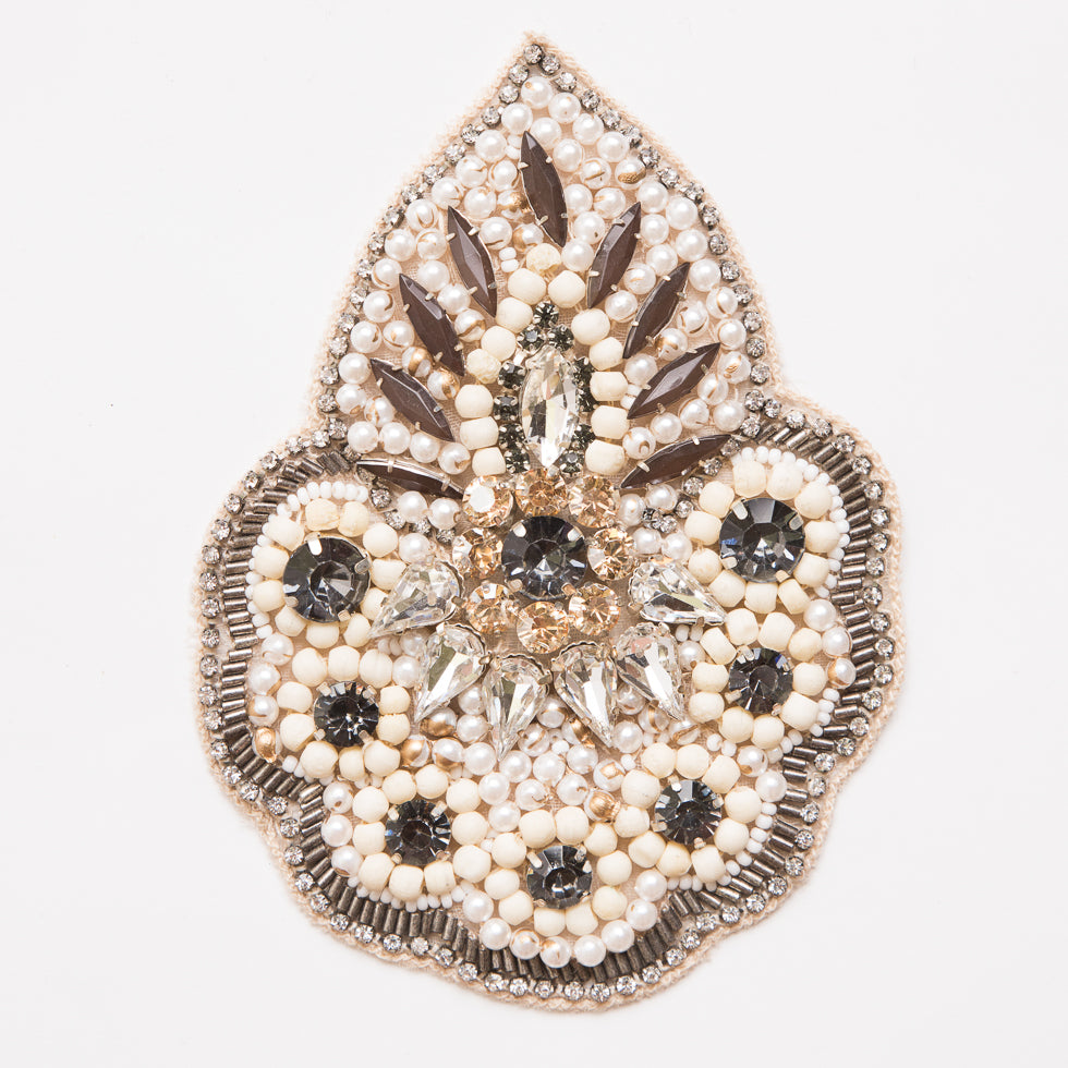 Cream Black and Gold Beaded Rhinestone Applique - 4.75"