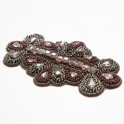 Maroon and Gray Beaded Rhinestone Applique - 5.5" Detail