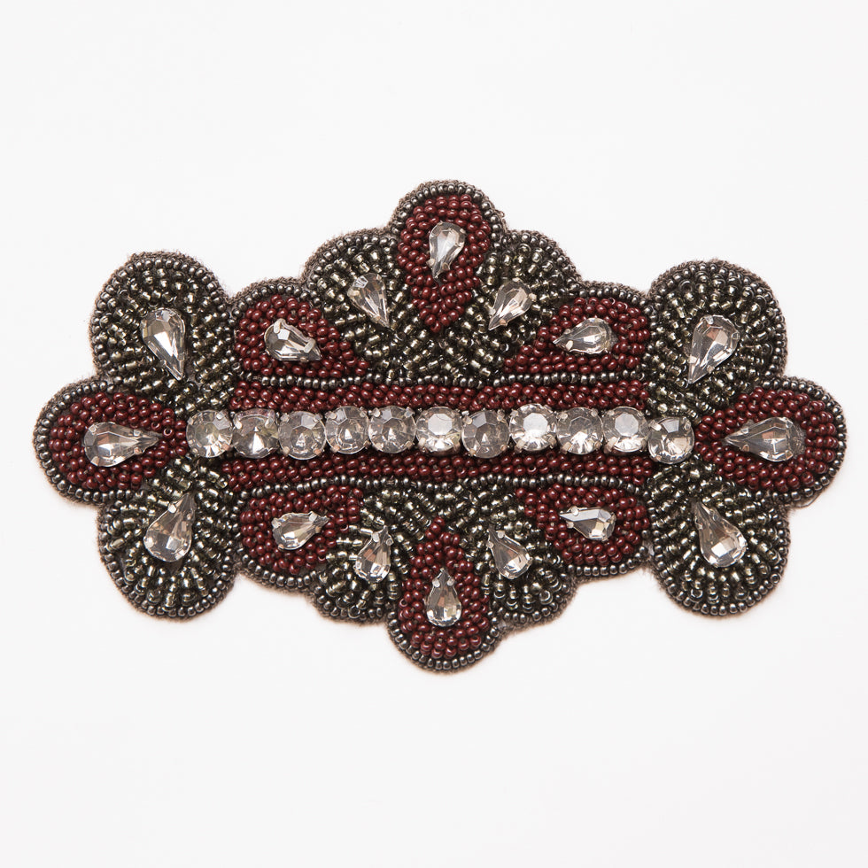 Maroon and Gray Beaded Rhinestone Applique - 5.5"