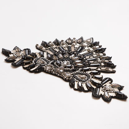 Black and Silver Beaded Rhinestone Applique - 8.5 - Detail