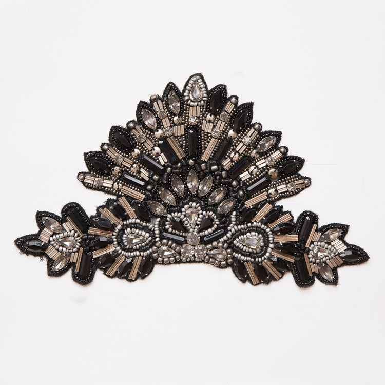 template--25130090922057__main-Black and Silver Beaded Rhinestone Applique - 8.5