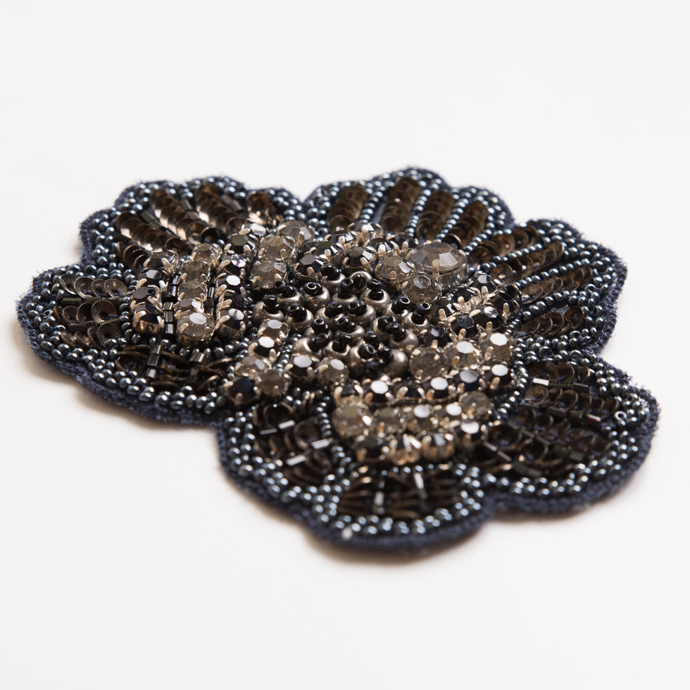 Navy and Clear Beaded and Sequined Rhinestone Applique - 4 - Detail