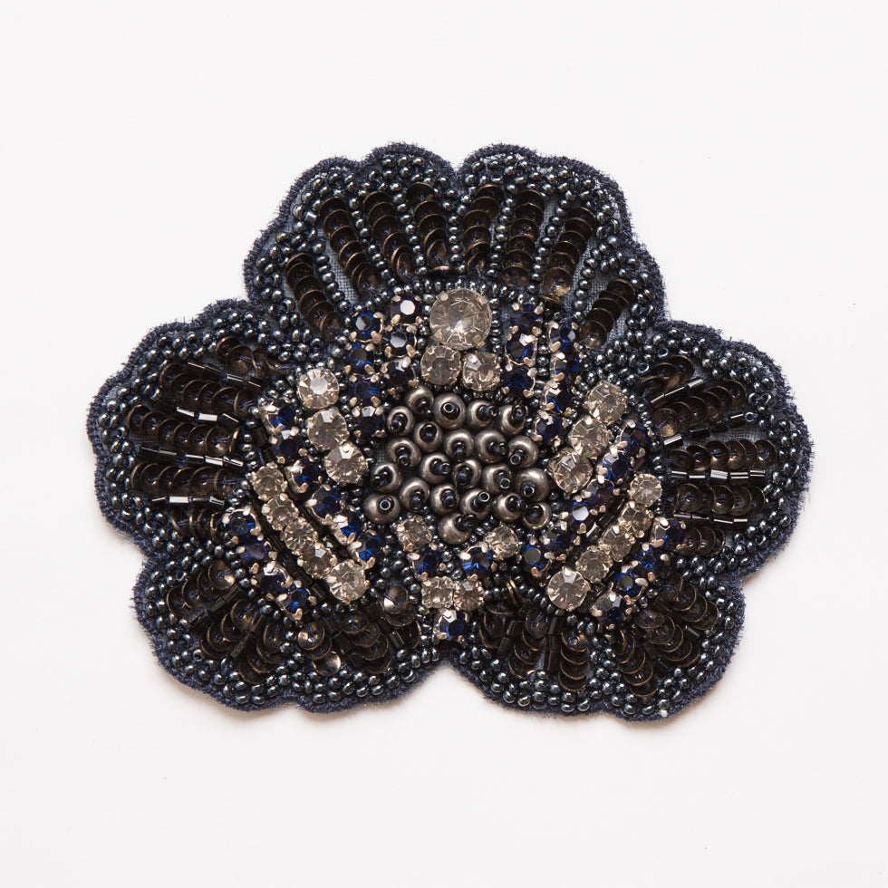 Navy and Clear Beaded and Sequined Rhinestone Applique - 4