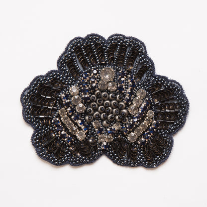 Navy and Clear Beaded and Sequined Rhinestone Applique - 4