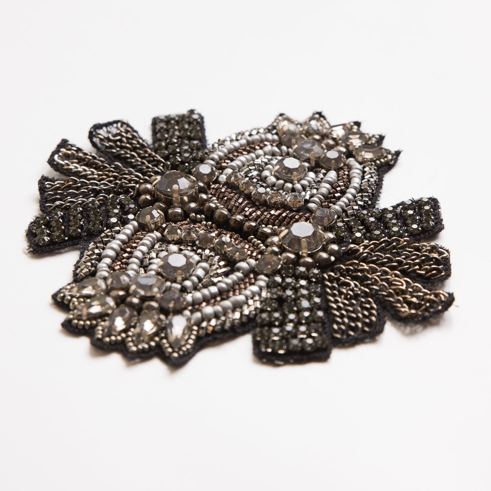 Black and Gray Beaded Rhinestone Applique - 4.5 - Detail