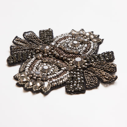 Black and Gray Beaded Rhinestone Applique - 4.5 - Detail
