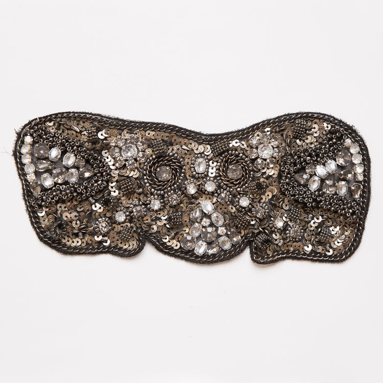 template--25130090922057__main-Black and Gunmetal Beaded and Sequined Rhinestone Applique - 8"