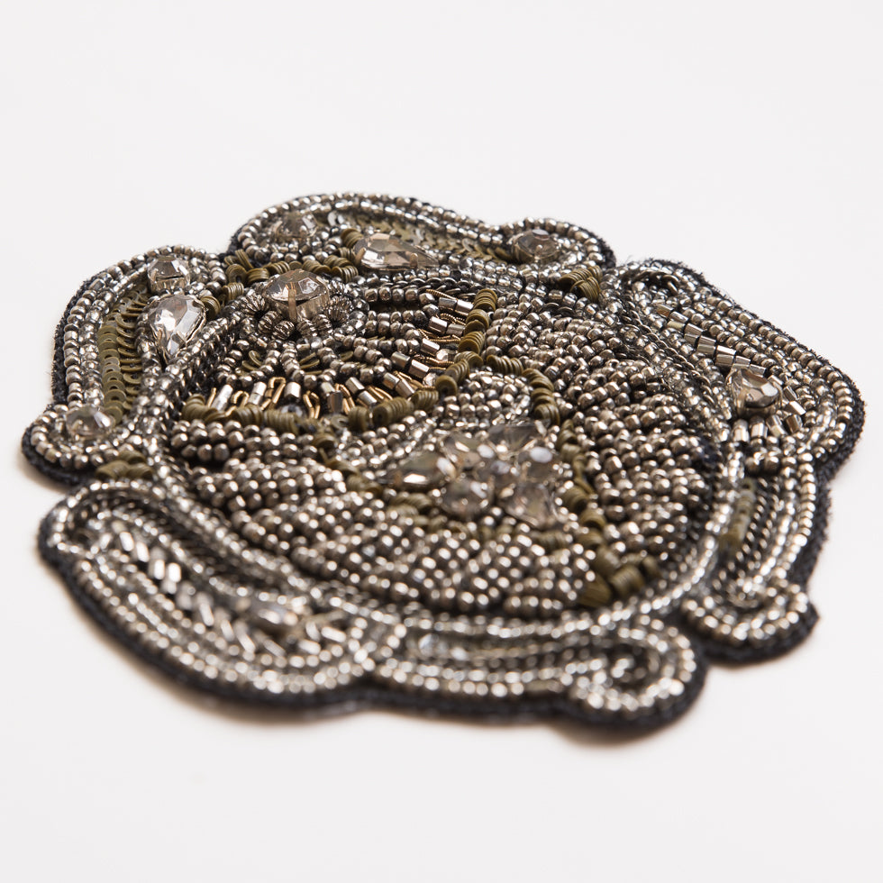 Gunmetal and Green Beaded Rhinestone Applique - 4 - Detail