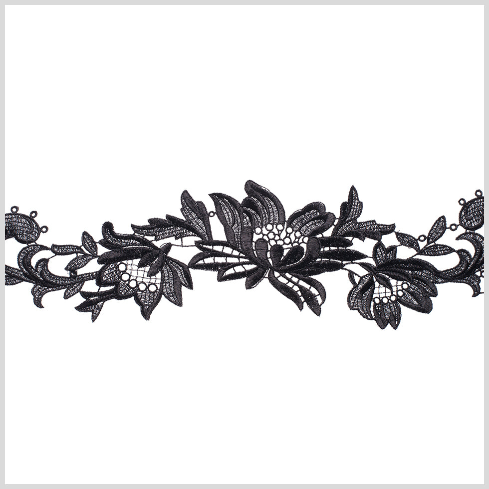 3 Metallic Black Floral Lace Trim