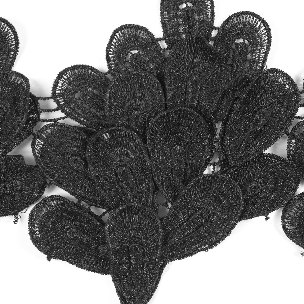 Metallic Black 3D Lace Trim - 5.5 - Detail