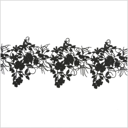 3 Metallic Black Floral Lace Trim