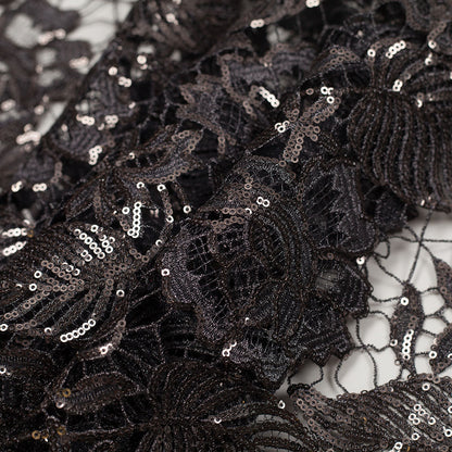 Nine Iron Floral Sequined Guipure Lace Folded