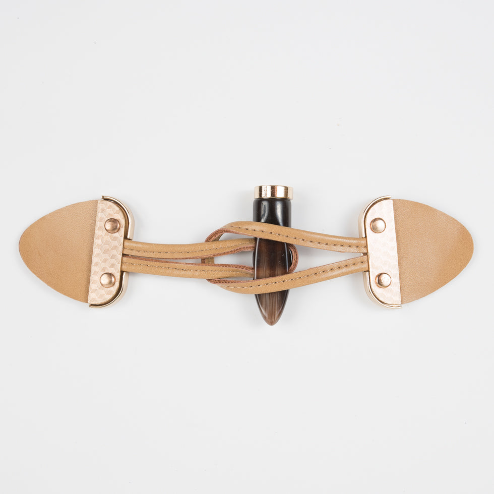 Tan/Gold Faux Leather Toggle Closure - Detail