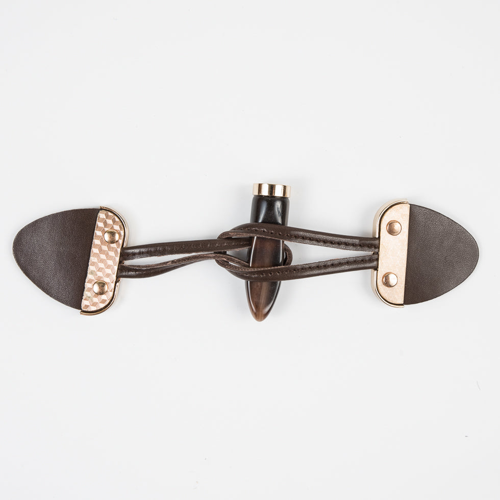 Dark Brown/Gold Faux Leather Toggle Closure Detail