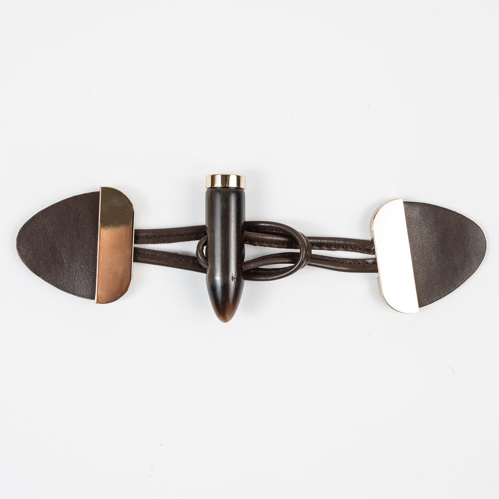 Dark Brown/Gold Faux Leather Toggle Closure