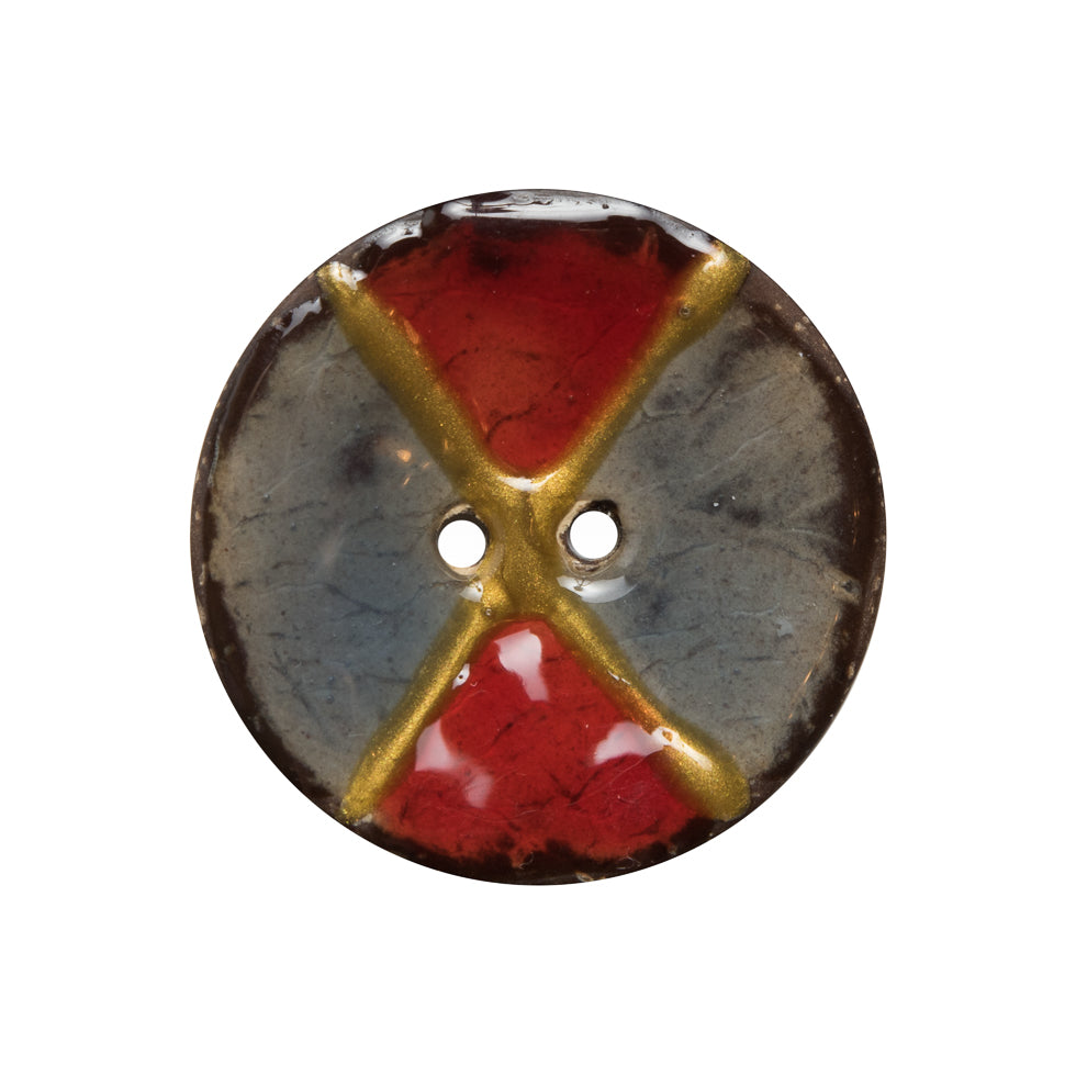 Italian Red/Gray Coconut Button - 40L/25mm